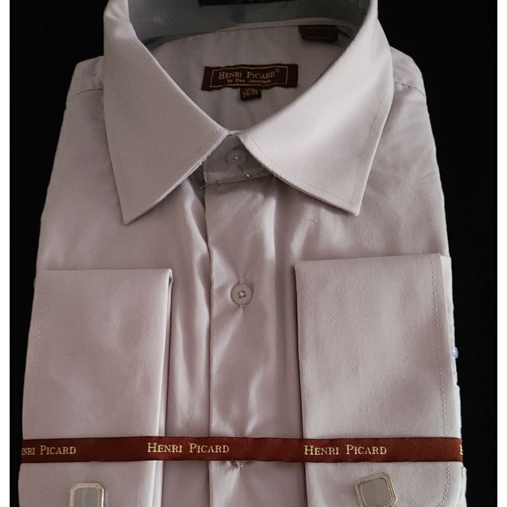 HENRI PICARD BY DON JONATHAN SILVER FRENCH CUFF DRESS SHIRT.